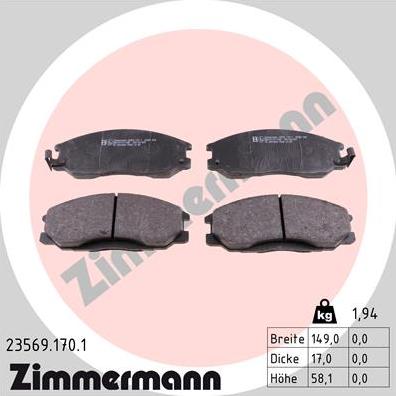 Zimmermann 23569.170.1 - Bremsbelagsatz, Scheibenbremse alexcarstop-ersatzteile.com