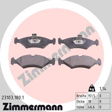 Zimmermann 23103.180.1 - Bremsbelagsatz, Scheibenbremse alexcarstop-ersatzteile.com