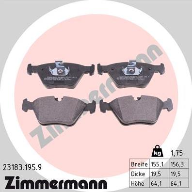 Zimmermann 23183.195.9 - Bremsbelagsatz, Scheibenbremse alexcarstop-ersatzteile.com