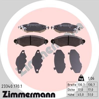 Zimmermann 23340.170.1 - Bremsbelagsatz, Scheibenbremse alexcarstop-ersatzteile.com