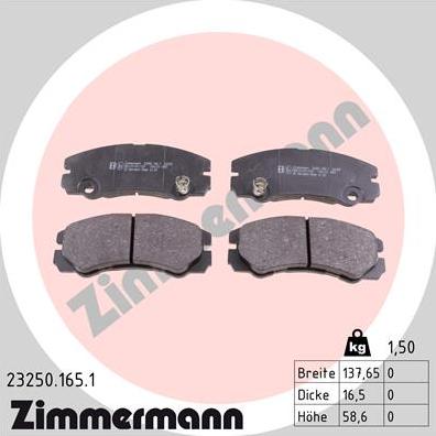 Zimmermann 23250.165.1 - Bremsbelagsatz, Scheibenbremse alexcarstop-ersatzteile.com