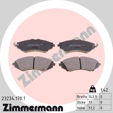 Zimmermann 23234.170.1 - Bremsbelagsatz, Scheibenbremse alexcarstop-ersatzteile.com