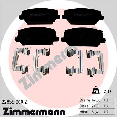 Zimmermann 22855.200.2 - Bremsbelagsatz, Scheibenbremse alexcarstop-ersatzteile.com