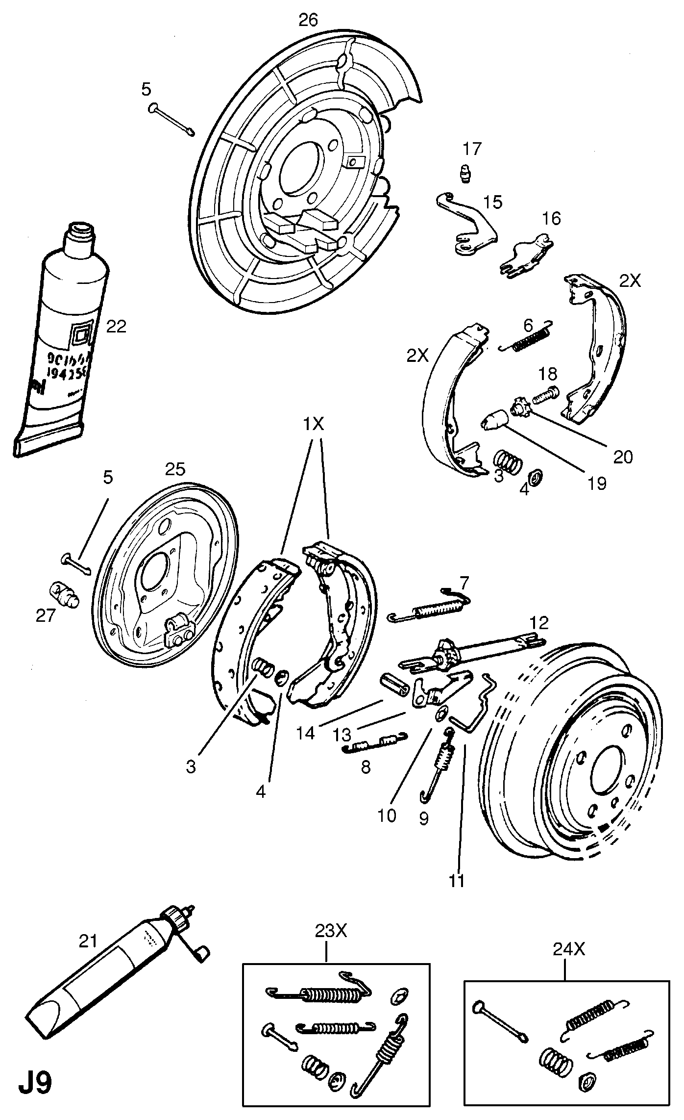 Opel 16 05 938 - Bremsbackensatz, Feststellbremse alexcarstop-ersatzteile.com