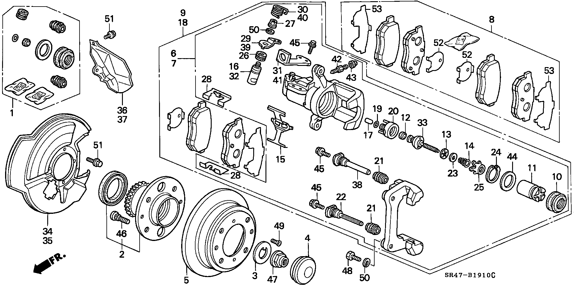 MAZDA 43022-SR3-G01 - Bremsbelagsatz, Scheibenbremse alexcarstop-ersatzteile.com