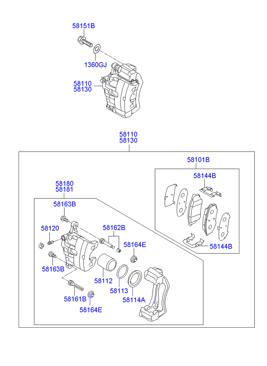 Hyundai 58101-2YA50 - Bremsbelagsatz, Scheibenbremse alexcarstop-ersatzteile.com