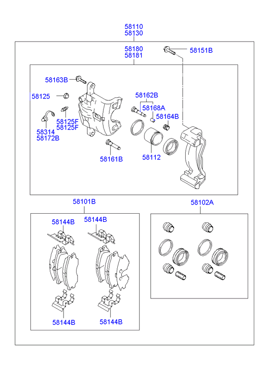 Hyundai 58101 29B10 - Bremsbelagsatz, Scheibenbremse alexcarstop-ersatzteile.com