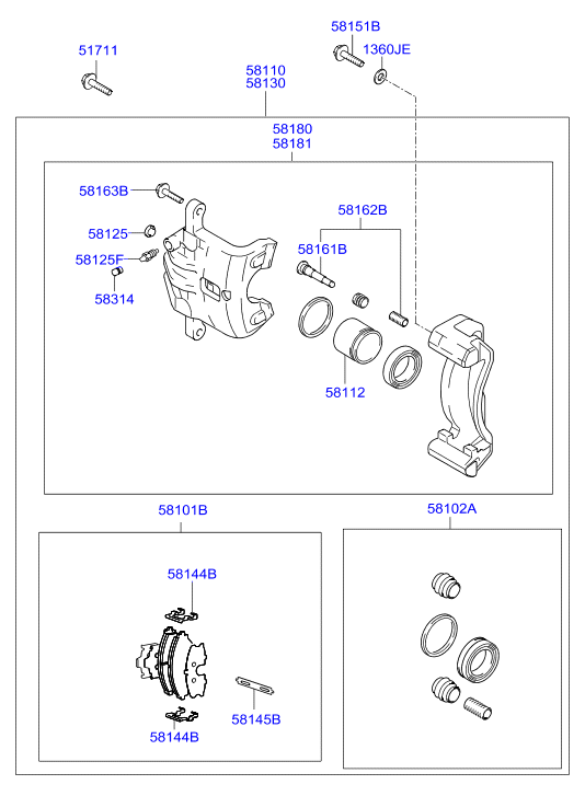 KIA 58101-2DA40 - Bremsbelagsatz, Scheibenbremse alexcarstop-ersatzteile.com