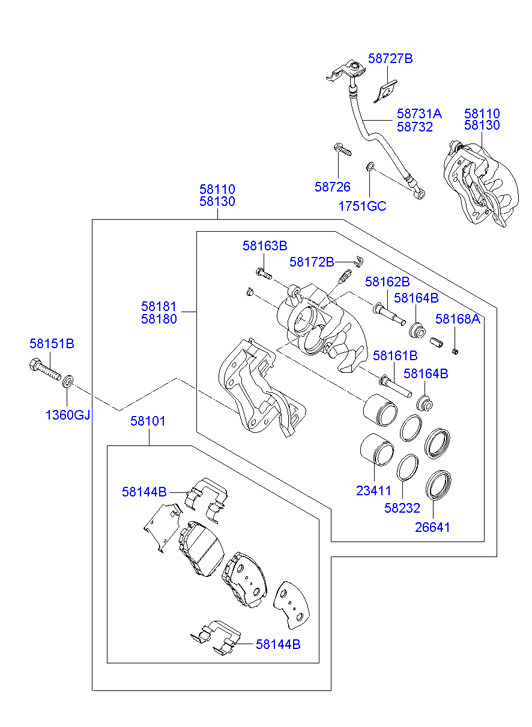 KIA 581012BA10 - Bremsbelagsatz, Scheibenbremse alexcarstop-ersatzteile.com