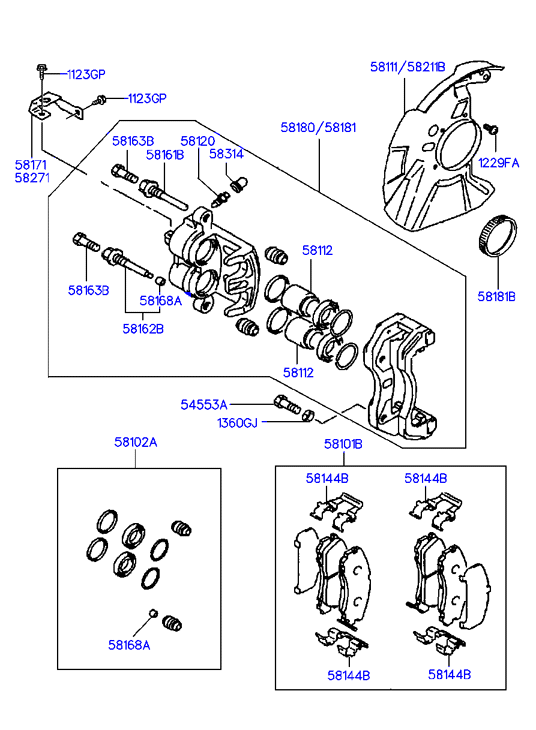 Hyundai 58101-4AA61 - Bremsbelagsatz, Scheibenbremse alexcarstop-ersatzteile.com