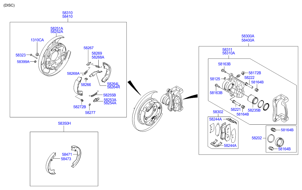 Hyundai 5835026A00 - Bremsbackensatz, Feststellbremse alexcarstop-ersatzteile.com