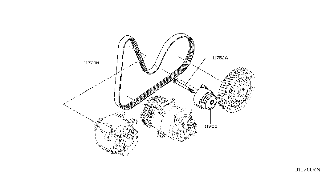 NISSAN 11750-00Q1D - Umlenk / Führungsrolle, Keilrippenriemen alexcarstop-ersatzteile.com