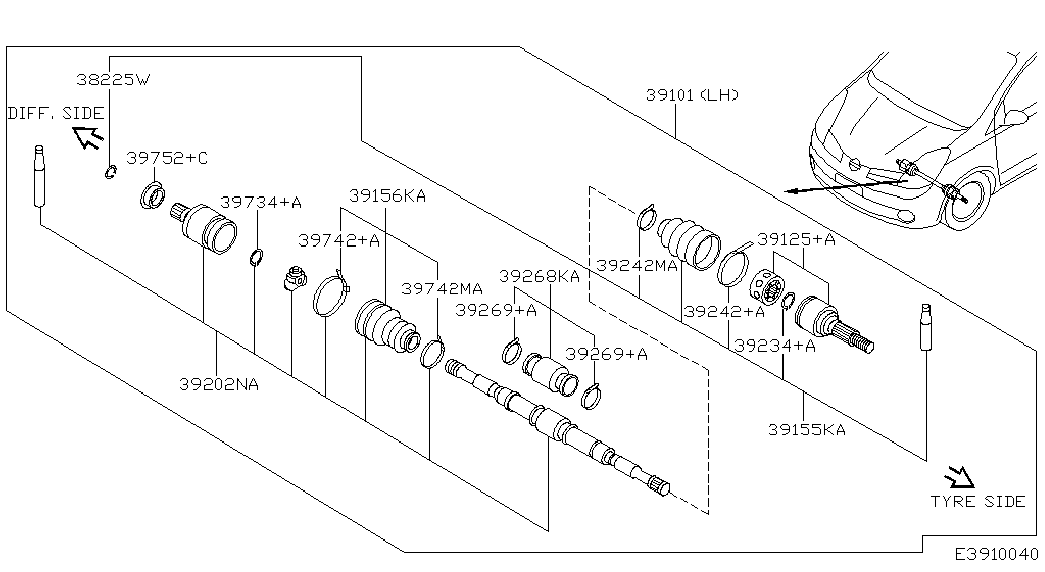 NISSAN 39741BM728 - Faltenbalg, Antriebswelle alexcarstop-ersatzteile.com