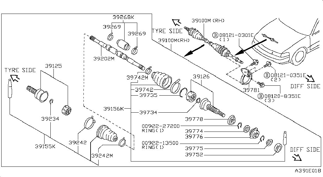 NISSAN 39241-0M326 - Faltenbalg, Antriebswelle alexcarstop-ersatzteile.com